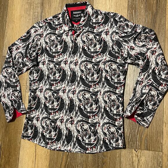 Barabas Abstract Imperial Button Up Collared Dress Shirt XL Black Red Baroque - Picture 2 of 7